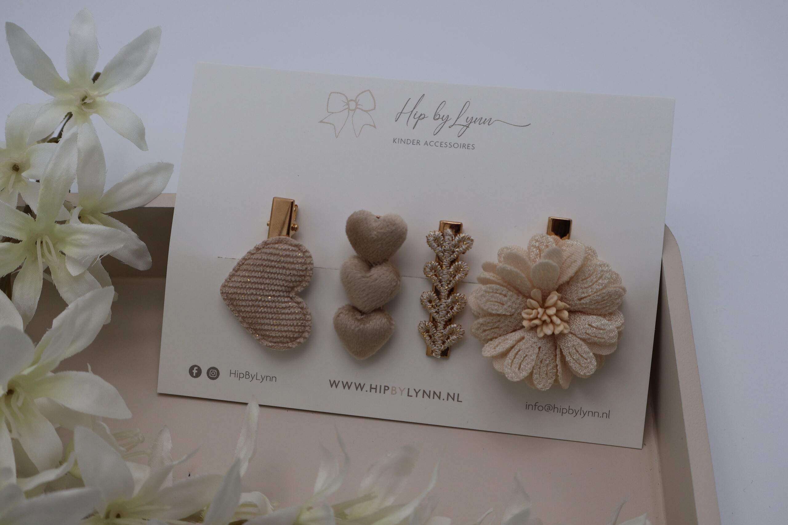 haarspeldjes set beige flower baby meisje haarclipjes bloemen