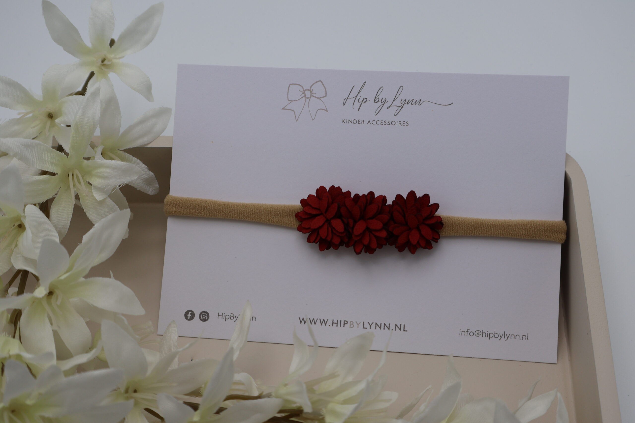 haarband rode bloemetjes baby meisje zacht comfortabel haaraccessoire rood bloemen