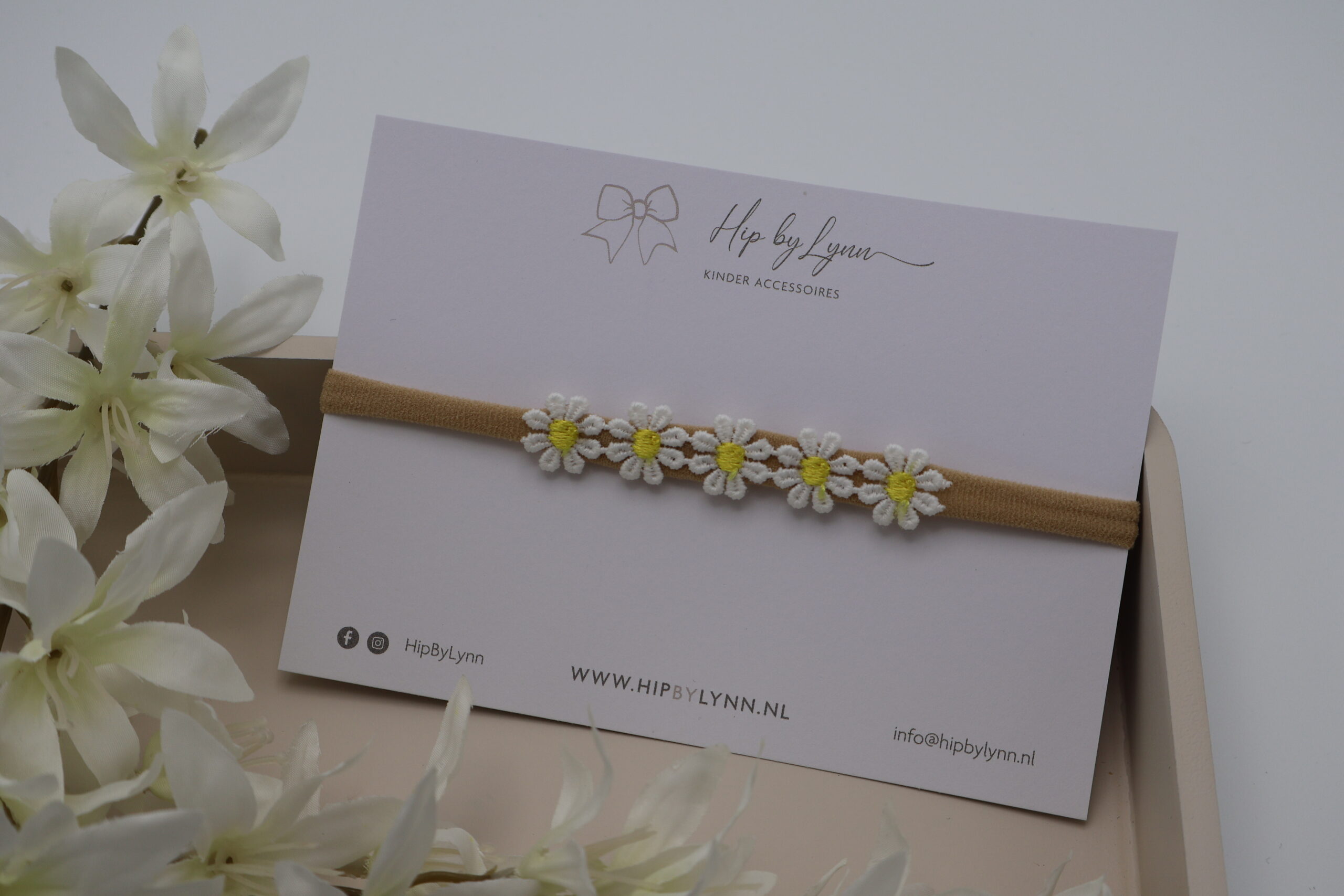 haarband wit geel madelief baby meisje zacht comfortabel haaraccessoire bloemen geel