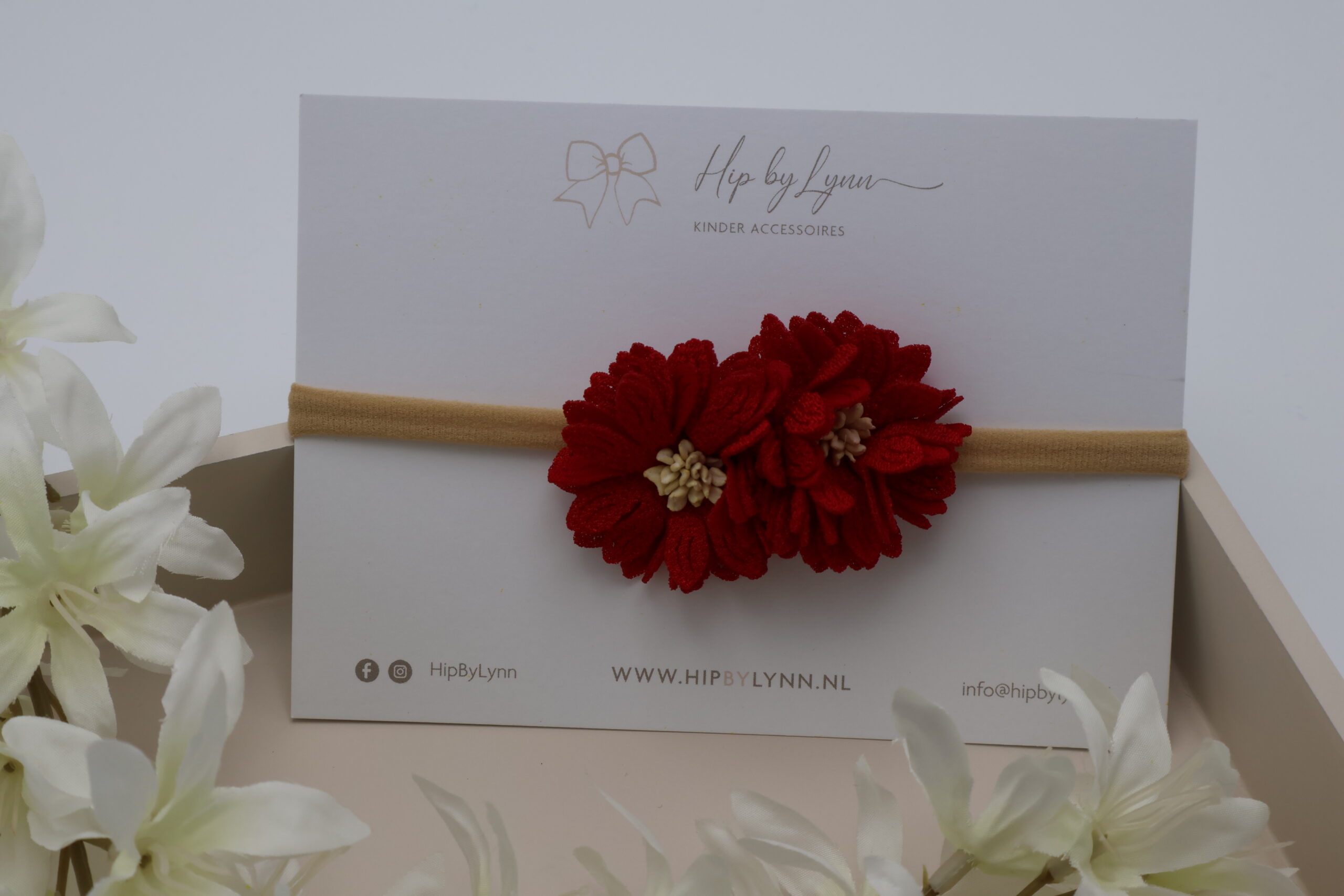 haarband rode bloemen baby meisje zacht comfortabel haaraccessoire rood bloemen