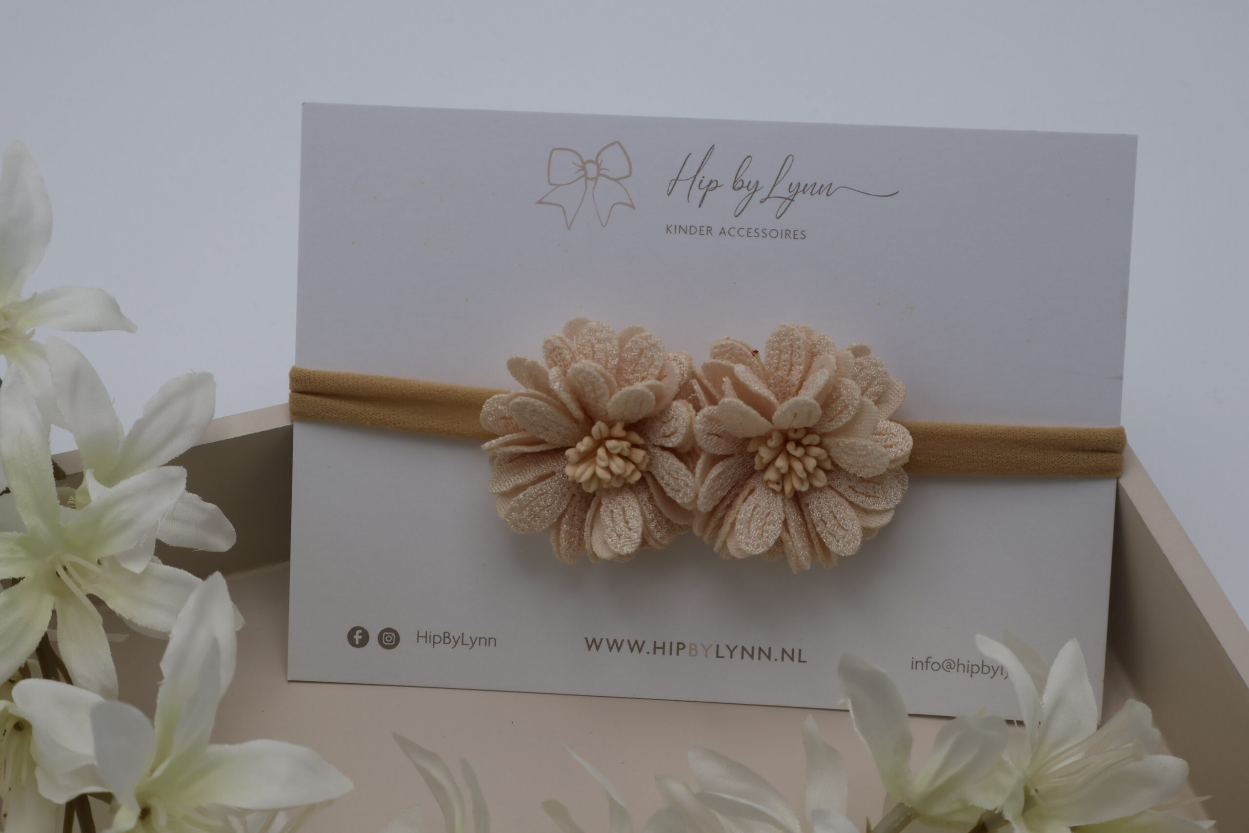 haarband beige bloemen baby meisje zacht comfortabel haaraccessoire beige bloemen