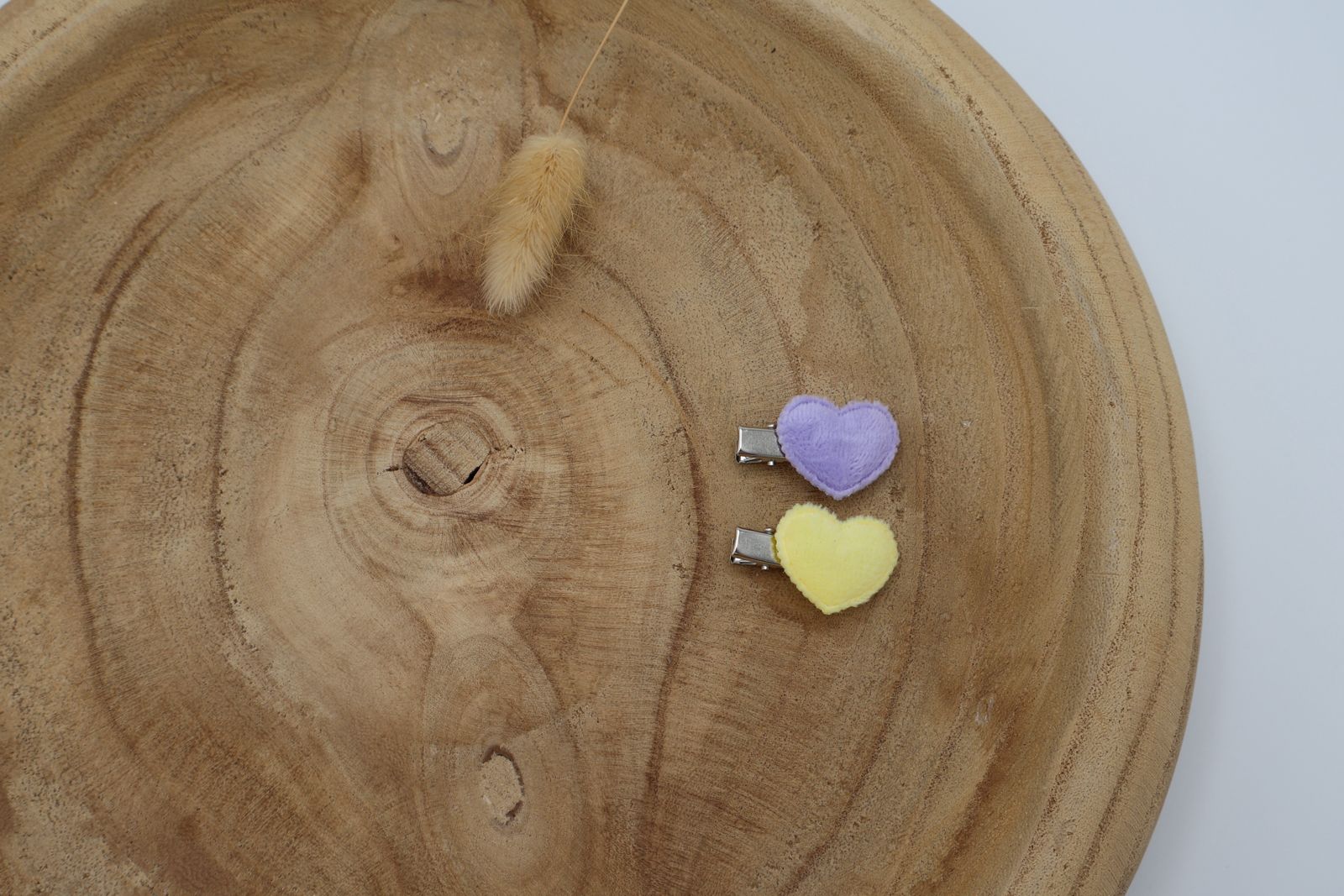 Haarclip met pluche hartje in lila en lichtgeel